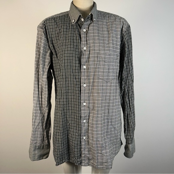 Rag & Bone Monochrome Plaid Patchwork Button-Down Men Shirt L - Picture 1 of 9
